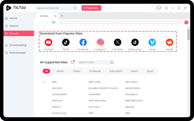 Download videos from 1000+ sites, including TikTok