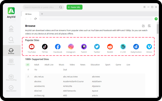 Download videos from 1000+ sites, including TikTok
