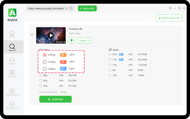 离线欣赏 4K、2K、1080p TikTok 视频